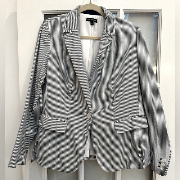 Lane Bryant Denim Blue and White Pinstripe Blazer Jacket Plus Size 16 Career - Picture 12 of 12